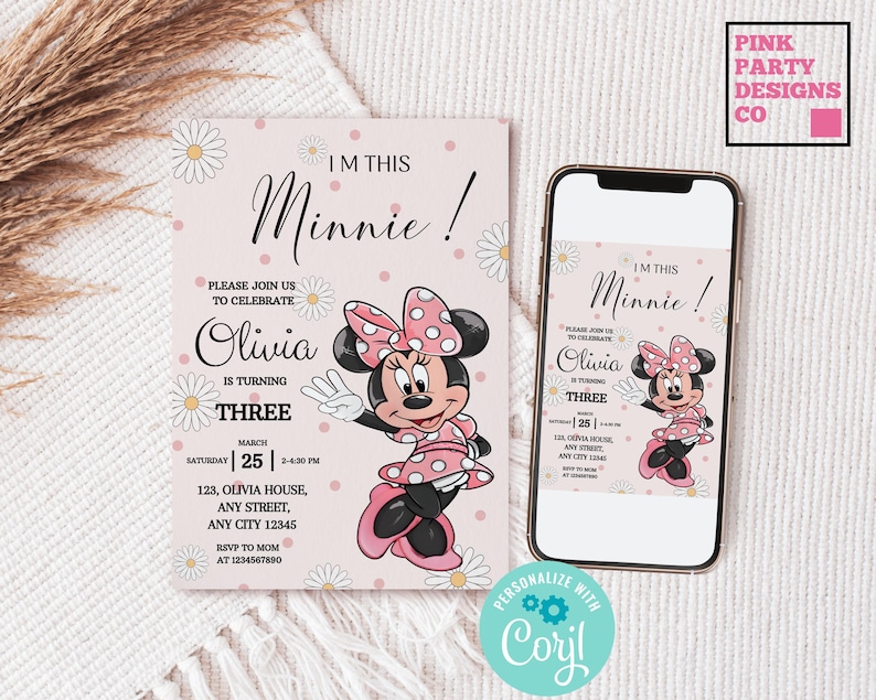 Minnie Mouse 3rd Birthday Invitation: Pink Girl Party (digital Download ...
