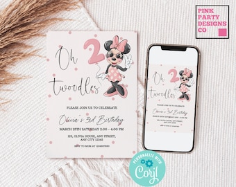 Oh Twodles Minnie Mouse Invito di compleanno: Festa per ragazze rosa (download digitale)