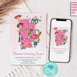 Pink Girl Toy Story Birthday Editable Invitation Template, Toy Story Pink Invite , Toy Story Birthday invite, Toy Story Invitation, Woody