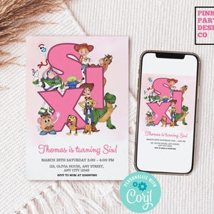 Girl Pink Toy Story Birthday Editable Invitation Template, Toy Story Pink Invite , Toy Story Birthday invite, Toy Story Invitation, Woody