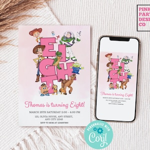 Pink Girl Toy Story Birthday Invitation Editable Template, Toy Story Pink Invite, Toy Story Birthday invite, Toy Story Invitation, Woody