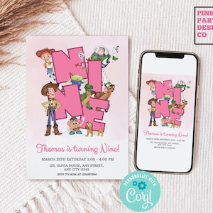 Pink Toy Story Birthday Invitation Editable Template, Toy Story Pink Invite , Girl Toy Story Birthday invite, Toy Story Invitation, Woody