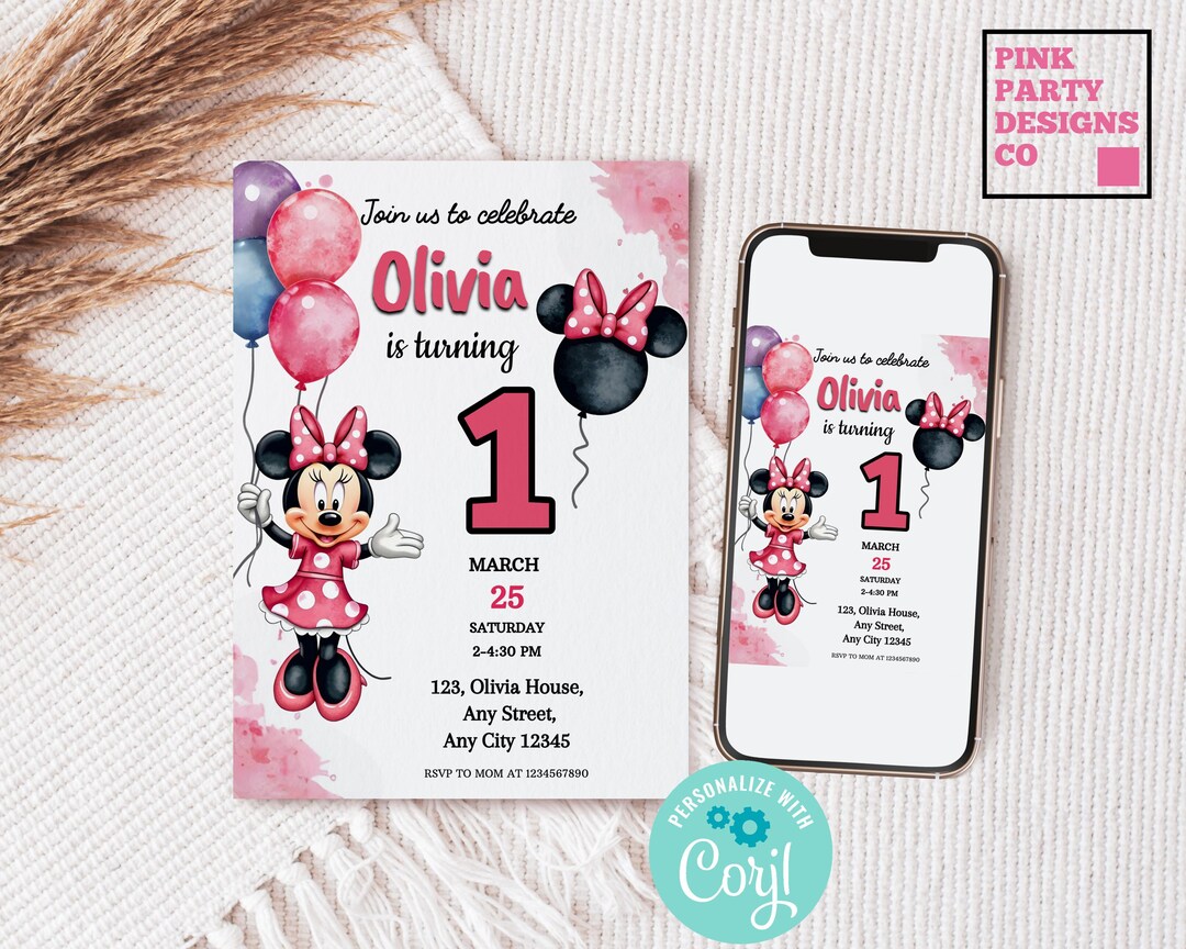 Editable Pink Minnie Mouse Birthday Invitation Template (digital) - Etsy