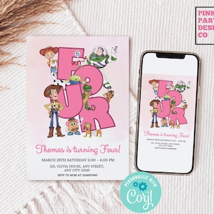 Pink Toy Story Birthday Invitation Editable Template, Toy Story Pink Invite , Girl Toy Story Birthday invite, Toy Story Invitation, Woody