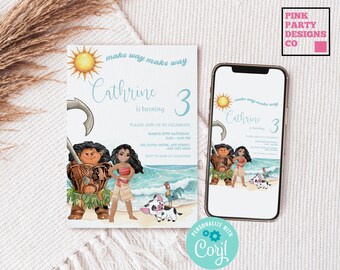 Moana Birthday Invitation, Luau Party, Editable Evite (Digital)