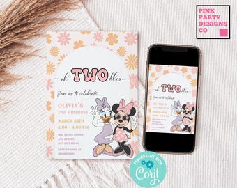 Groovy Oh Twodles Minnie Mouse Birthday Invitation, Editable Evite (Digital)