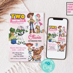 Girl Pink Toy Story Birthday Editable Invitation Template, Toy Story Pink Invite , Toy Story Birthday invite, Toy Story Invitation, Woody