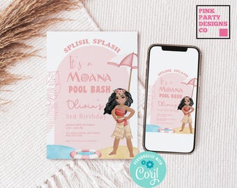 Moana Pool Party Invitation, Luau Birthday Invite (Digital)