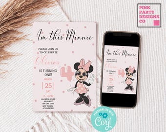 Minnie Mouse 4th Birthday Invitation, Pink Balloons (Editable Digital Template)