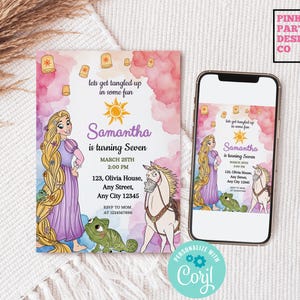 tangled rapunzel birthday invitation, rapunzel birthday invite, tangled rapunzel invitation, rapunzel invitations, princess birthday invites