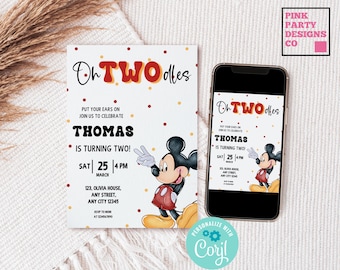 Mickey Mouse 2nd Birthday Invitation, Oh Twodles Party (Digital)