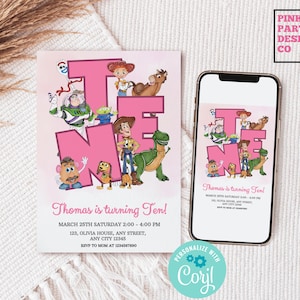 Girl Toy Story Pink Birthday  Invitation Editable Template, Toy Story Pink Invite, Toy Story Birthday invite, Toy Story Invitation, Woody