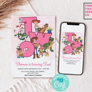 Pink Girl Toy Story Birthday Editable Invitation Template, Toy Story Pink Invite , Toy Story Birthday invite, Toy Story Invitation, Woody