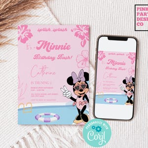 Pool Party Minnie mouse birthday invitation, Oh Twoodles Two Groovy Invite, summer pool girl 2nd evite, editable digital pool birthday