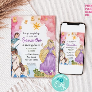 rapunzel birthday invitation, rapunzel birthday invite, tangled rapunzel invitation, rapunzel invitations, princess birthday invites tangled