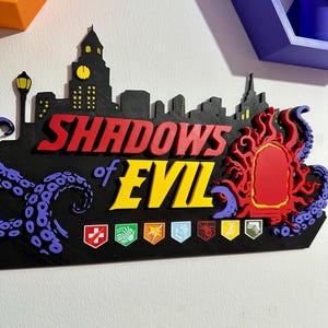 Arte de parede COD Zombies Shadows of Evil - Decoração retrô para gamers impressa em 3D