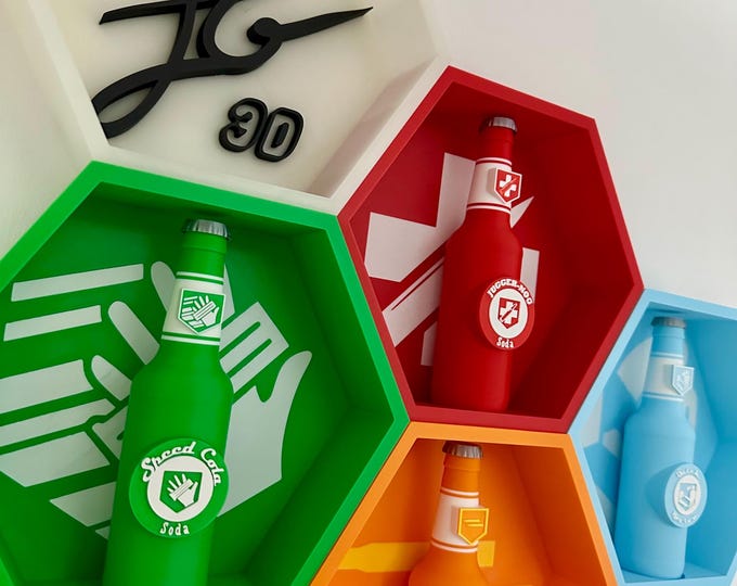 COD Zombies OG Perk Bottles with Hex Shelves - 3D Printed Gamer Decor