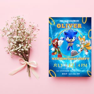 Convite de aniversário editável do Sonic | Modelo de convite para festa do ouriço para impressão | Convite para menino e menina | Convite para download instantâneo