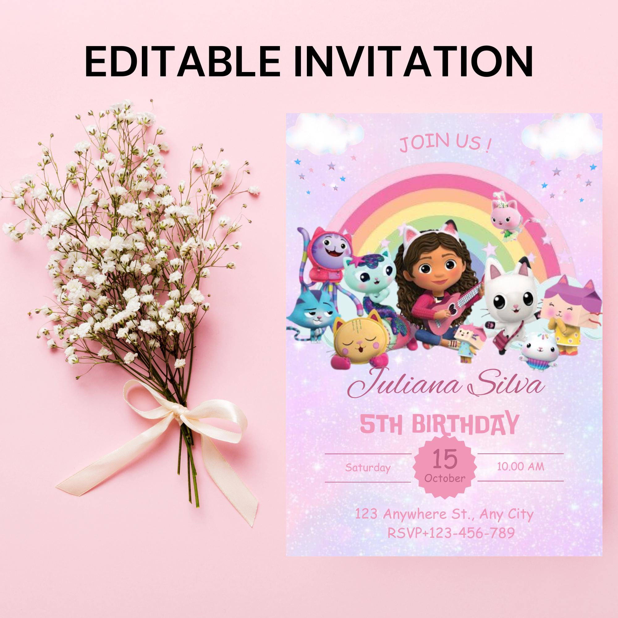 Editable Gabbys Dollhouse Birthday Invitation Template, Printable Birthday Party Invitations, Digital Bday Party Invite, Invite Bday Card