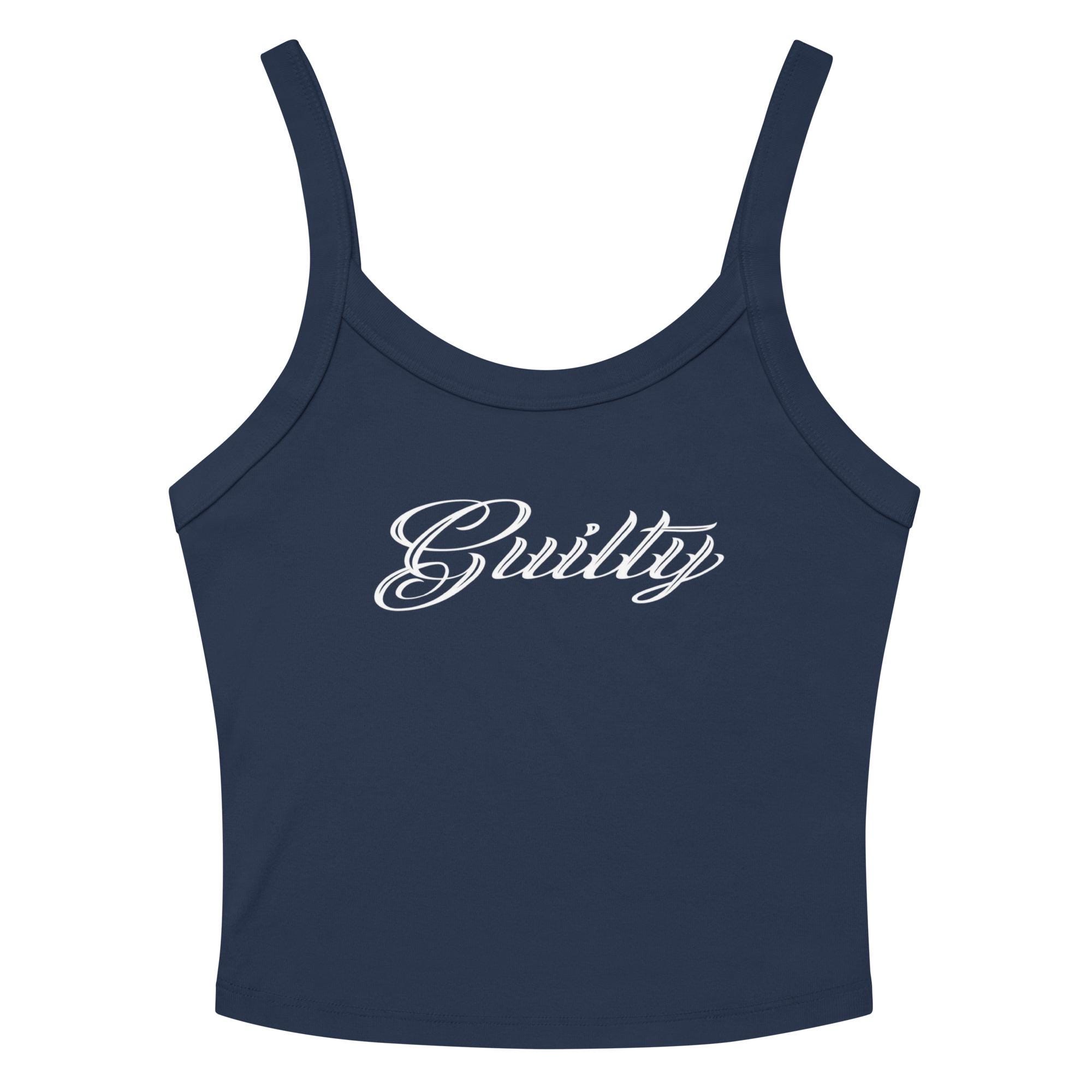 Navy Ribbed Tank Top | Women’s Guilty Graphic Shirt | Bold Streetwear Night-Out Top