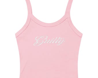 Pastel Pink Ribbed Tank Top: Women&#39;s &#39;Guilty&#39; Graphic Shirt