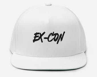 EX-CON White Flat Bill Cap | High Profile Snapback Hat