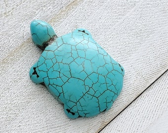 Large Turquoise Howlite Turtle Pendant, Qty1