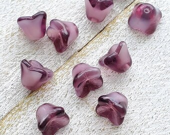 Czech  Glass Beads, 6 x 8mm , Milky Lavender Flower, Qty: 10