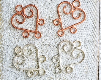Choice of Copper Finish or Silver Finish Chandelier Wire Heart Swirl Connectors, Qty 2