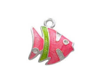 Silver Plated  Enameled Pink Tropical Fish Charm, Qty.1