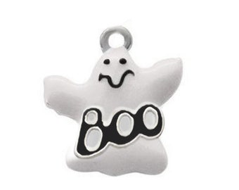 Silver Plated Enamel Halloween White Spooky Boo Ghost  Earrings Qty.1 pair