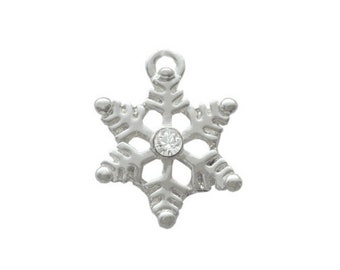 Silver Plated Snowflake with Clear Crystal, Charm , Qty.1