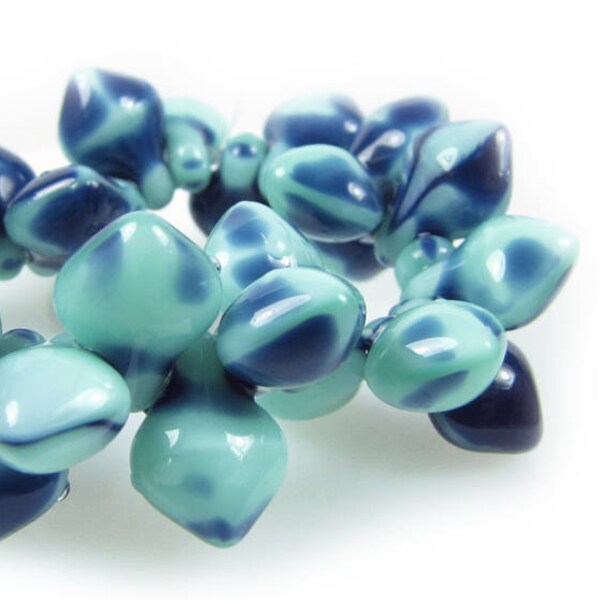 Czech Glass Spade Beads,12 x 8mm, Turquoise and Cobalt, Qty:10