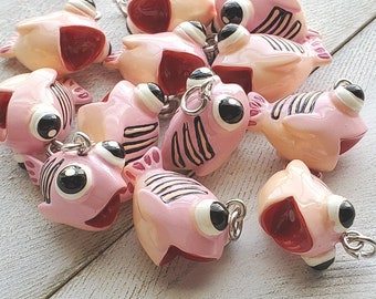 3-D Tropical Pink Fish Charm, Qty. 1 or 10