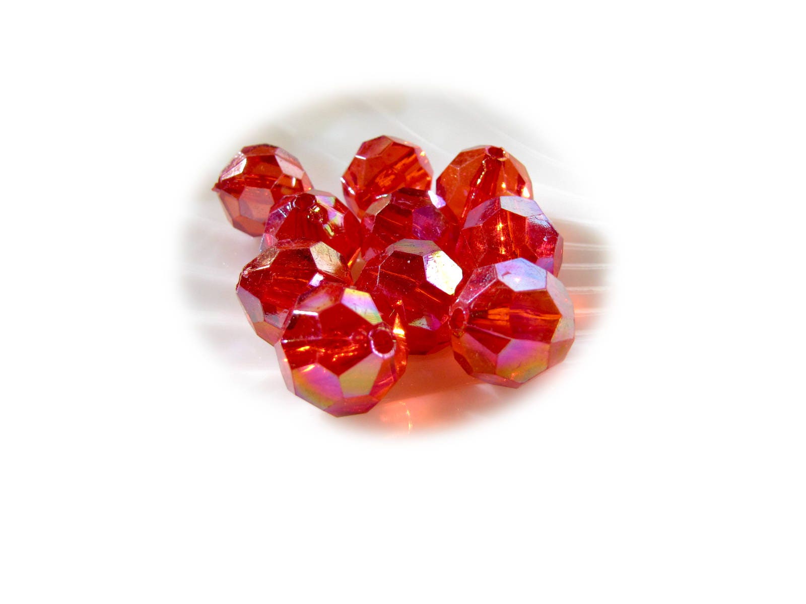 Translucent Shiny Red, Acrylic Faceted Round Beads, 15mm,  Qty 10