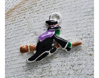 Silver Plated, Hand Enameled, Witch Charm, Qty.1
