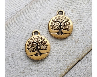 22K Gold Plated Pewter, Tree of Life Charm, Qty: 2