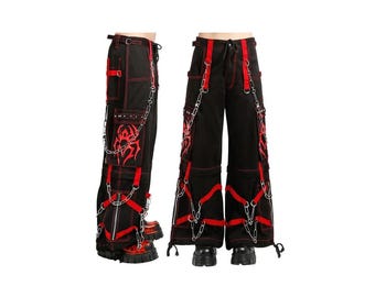 【特価】TRIPP NYC スカルプリント ワークパンツ XS ブラック/レッド 特価】TRIPP NYC スカルプリント ワークパンツ XS ブラック/レッド