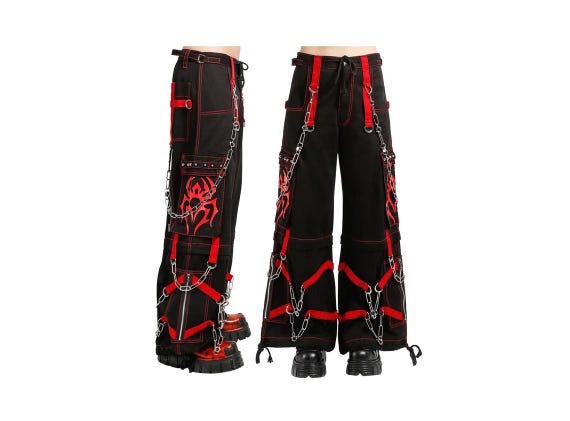HANDMADE Gothic Cargo Pants: Red Spider Print, Convertible Punk