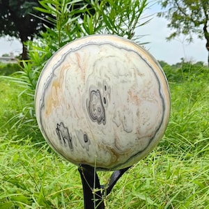 Natural Zebra Calcite Sphere,  Healing Crystal Ball, Polished Calcite Gemstone, Energy Cleansing Stone, Meditation Crystal Sphere,