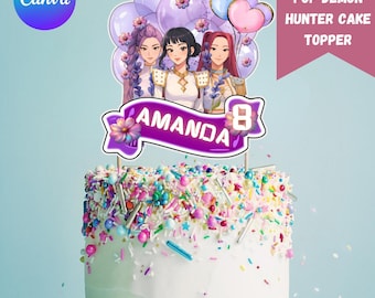 Editable Kpop Demon Hunters Cake Topper, Birthday Party (Canva Template)