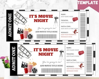 Printable Movie Gift Tickets: Cinema Birthday Party Boarding Pass (Instant Download)