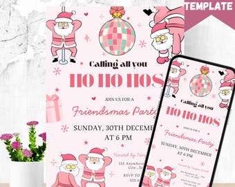 Christmas Funny Invitation, Ho Ho Hos Invitation, Friendsmas Party, Adult Holiday Party Invite, Template Canva