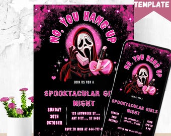 Pink Mask Halloween Party Invitation: Spooky Girls Night (Digital Template)