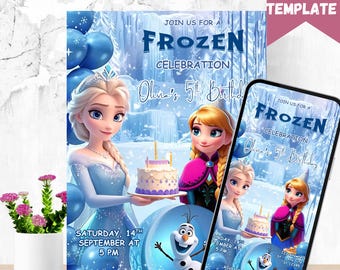 Frozen Birthday Invitation: Winter Snow Party, Editable Canva Template