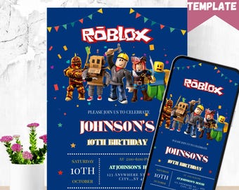 Roblox Birthday Invitation Template: Game Party, Editable Canva Design