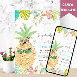 1st Luau Birthday Invitation Template, Luau First Birthday Invitation, Tropical Birthday Invitation, Aloha Birthday Invitation
