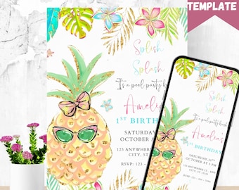 Luau 1st Birthday Invitation Template: Tropical Aloha Party (Digital Download)