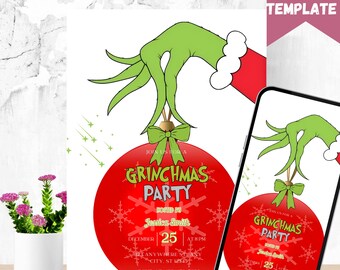 Grinchmas Party Invitation: Editable Christmas Template (Digital Download)