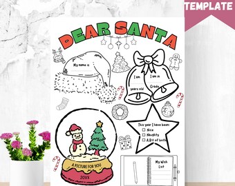 Printable Letter to Santa Template, Kids Christmas Coloring Activity, PDF Download